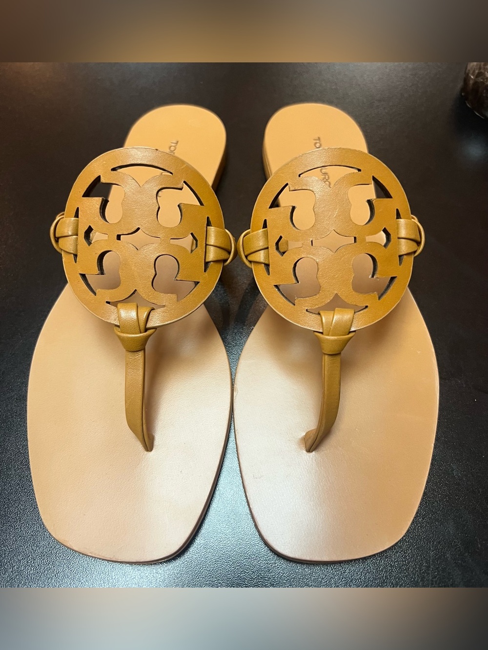 Tory Burch Miller Tan Leather Thong Sandal